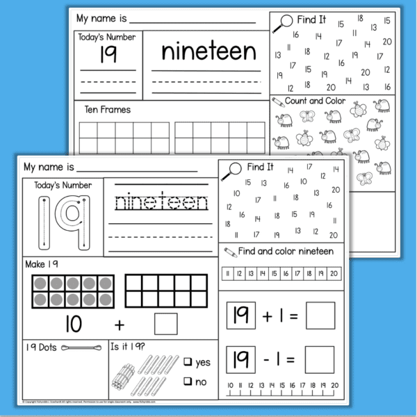 kindergarten number of the day worksheets